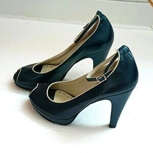 BCBGeneration Open Toe Shoes 8.5 Women's Blue 2-Tone Ankle Strap Heel
